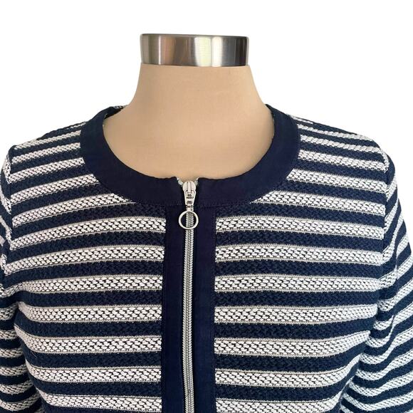 Rabe Navy White Striped Full Zip Cardigan Sweater Sz 8 Nautical Coastal Preppy - Picture 2 of 8